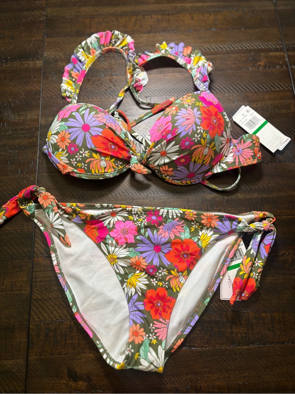 Salt-Cove Floral Push-Up bikini Set in Olive bright Multicolor Flowers #0024